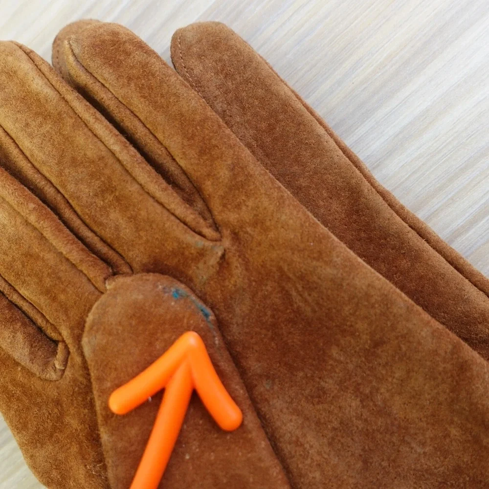 Suede Winter Gloves Women Medium Tan Brown GATES Genuine Leather Pigskin Classic